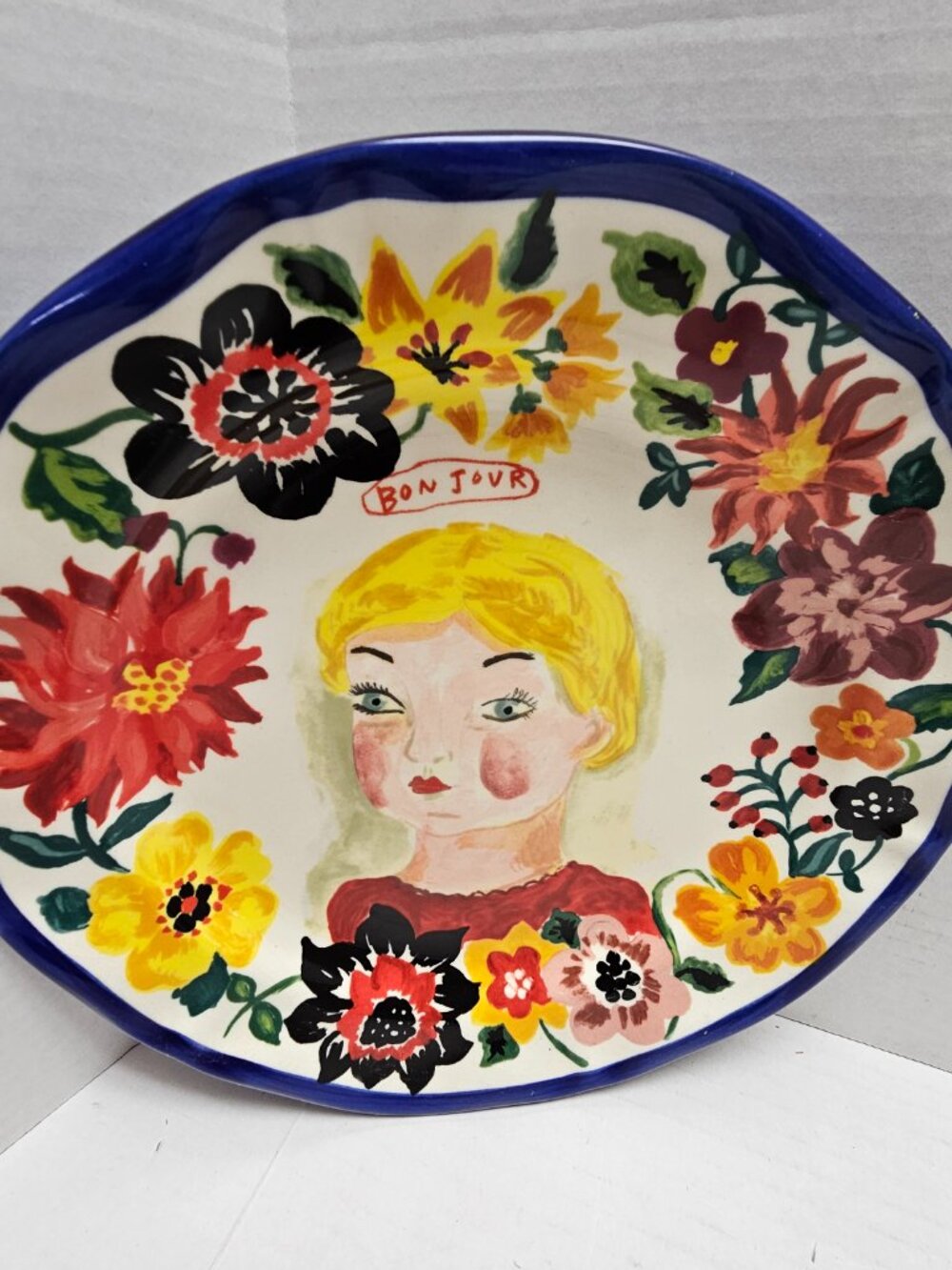 Anthropologie Nathalie Lete Dinner Plate Blonde Girl Portrait Francophile Bonjou